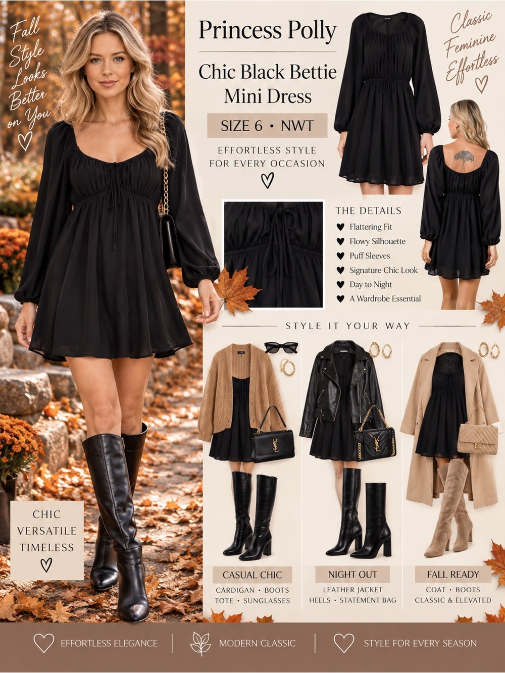 Princess Polly Chic Black Bettie Mini Dress‎ NWT-size 6
